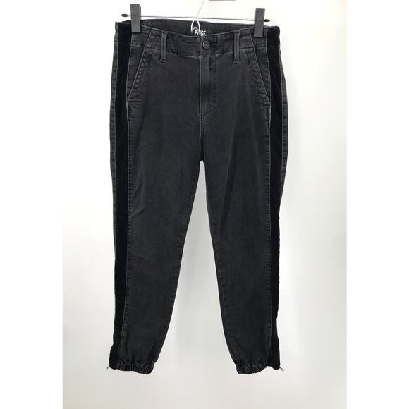 Paige Mayslie Black Denim Jogger Jeans Size 27 Velvet Inset - Picture 1 of 10